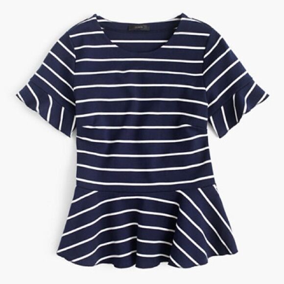 J Crew Structured Striped Peplum Top - Picture 1 of 9